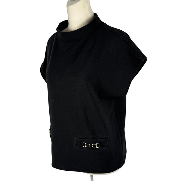 Ann Taylor Chain Link Mock Neck Top in Black  – Size MP (Petite Medium) - Picture 4 of 10